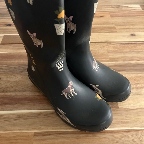 Joules Roll-Up Wellie Rain Boots Dog & Plant Print (Size 6) - Picture 6 of 10